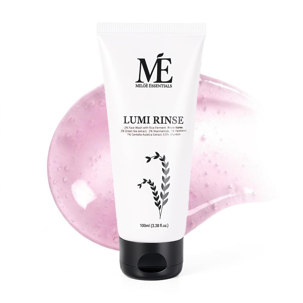 Miloé Lumi Rinse Face Wash 100ml | Korean Brightening Cleanser with Rice Ferment, Green Tea & Niacinamide | Sulfate-Free for Glowing, Even-Toned Skin | Non-Come