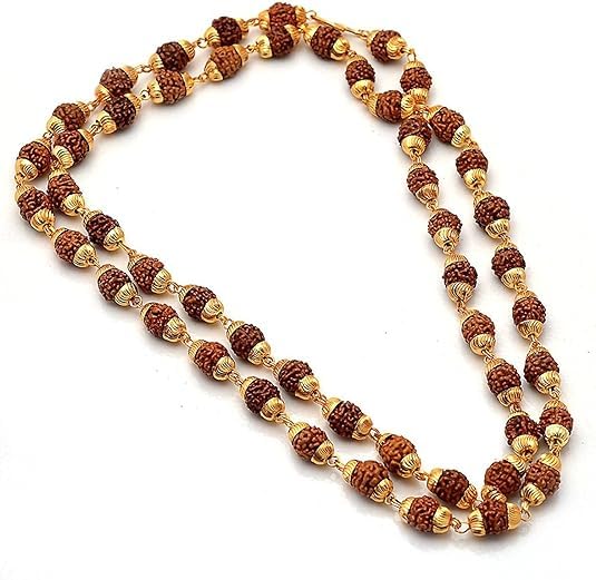 Rudraksh Mala with Japa Bag Gaumukhi, Natural Himalayan Genuine Original Rudraksha Rosary Garland Japa Mala, Religious Tibetan Rudraksha Mala Necklace Bracelet