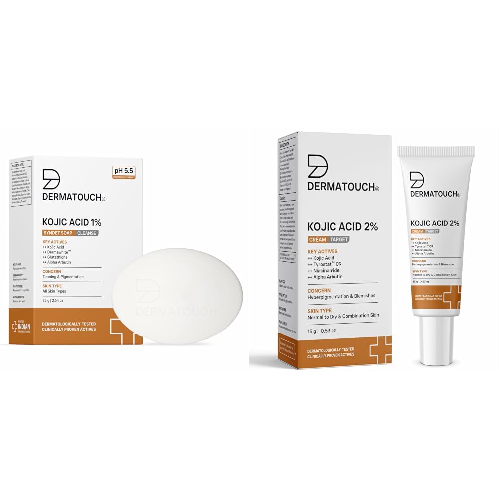 DERMATOUCH Kojic Acid 1% Soap with Glutathione & Alpha Arbutin 75g & Kojic Acid 2% Brightening Cream with Niacinamide & Tyrostat 15g