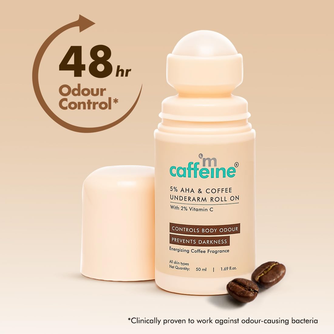 mcaffeine 5% Aha Underarm Roll On With Coffee,5% Lactic Acid&Mandelic Acid|48H Body Odour Control|Prevents Dark Underarms&Pigmentation,Kills Bacteria|Alcohol&Al
