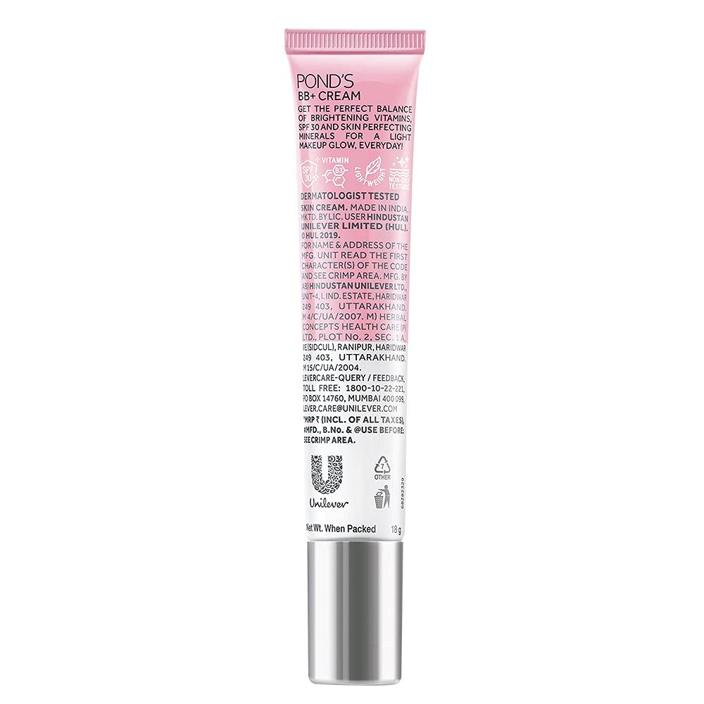 POND'S BB+ Cream | Instant Spot Coverage | Light Make-up Glow | Natural 18g 18 g (Pack of 1)