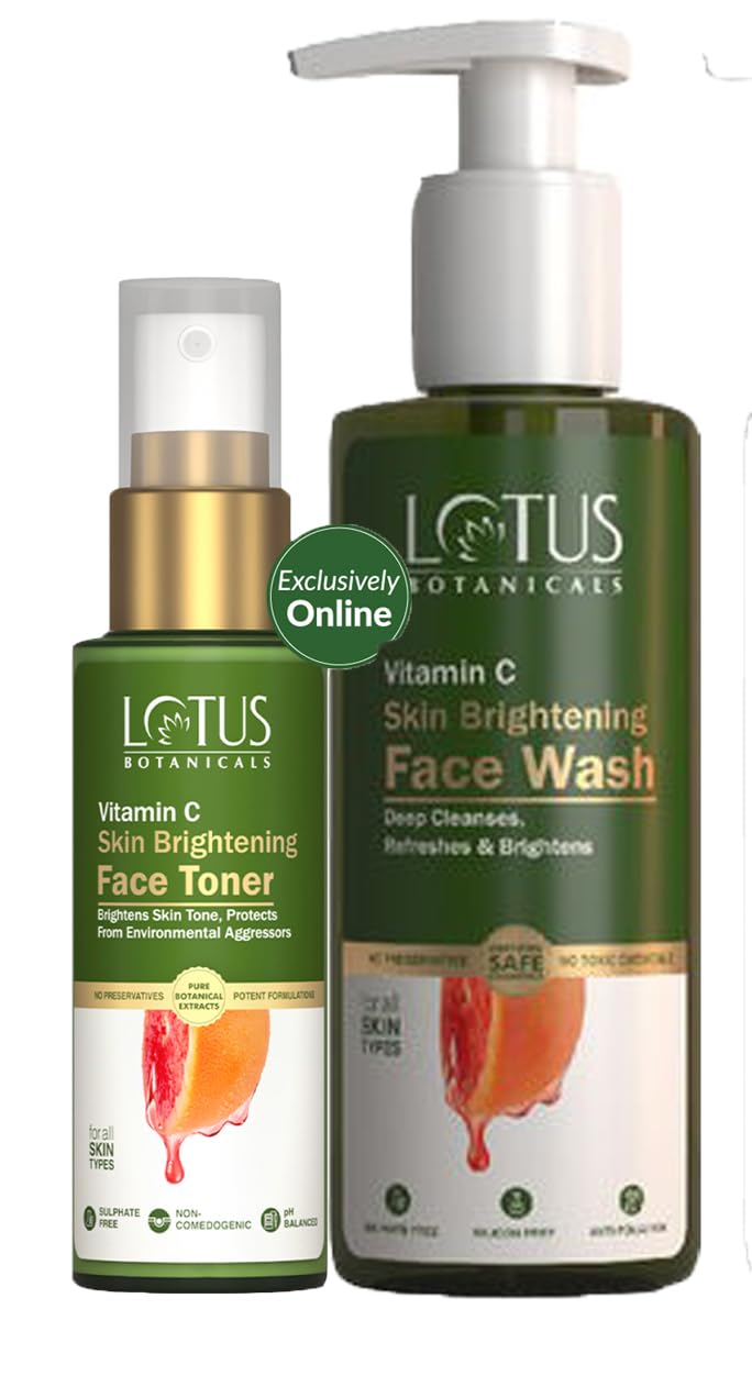 Lotus Botanicals Vitamin C Skin Brightening Duo. (2 Items in the set)- Vitamin C Face wash-180ml, Vitamin C Toner-50ml