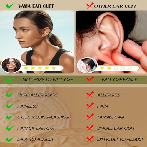 Elegant 18K Gold Plated Green Stone Ear Cuff - Lightweight Non-Piercing Clip-On Earring for Women & Girls