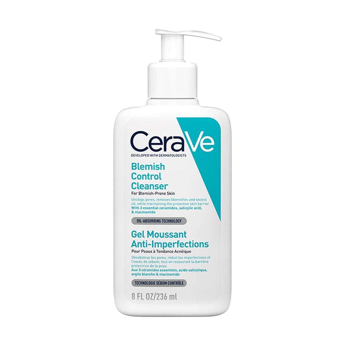 Cerave Blemish Control Cleanser with 2% Salicylic Acid & Niacinamide for Acne Prone Skin, Controls Acne & Spots, Unclog Pores & Reduces Blemishes, 236ml