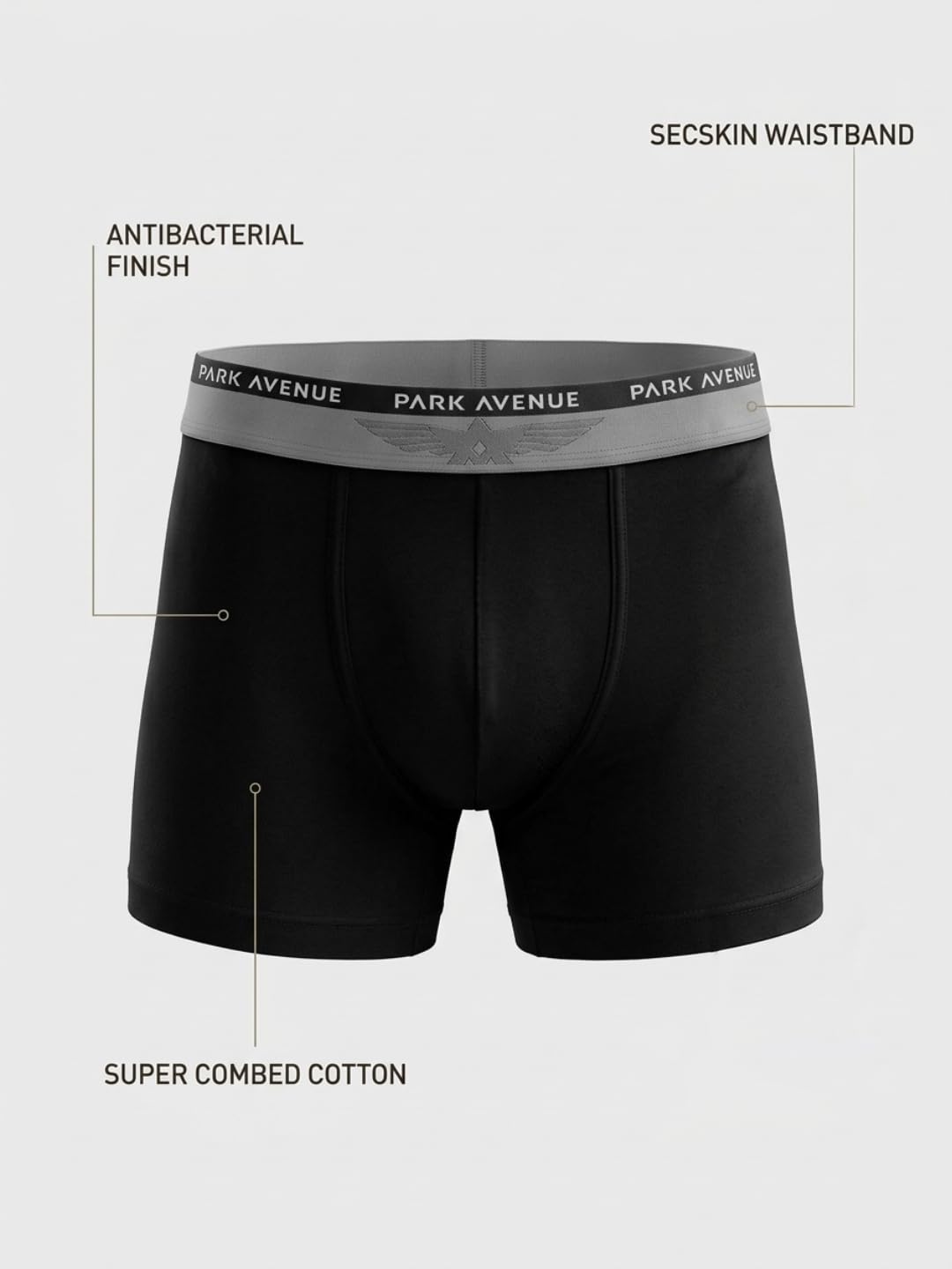 Park Avenue Men Regular Fit Solid Pattern Cotton Spandex Blend Trunk 100 CM Black