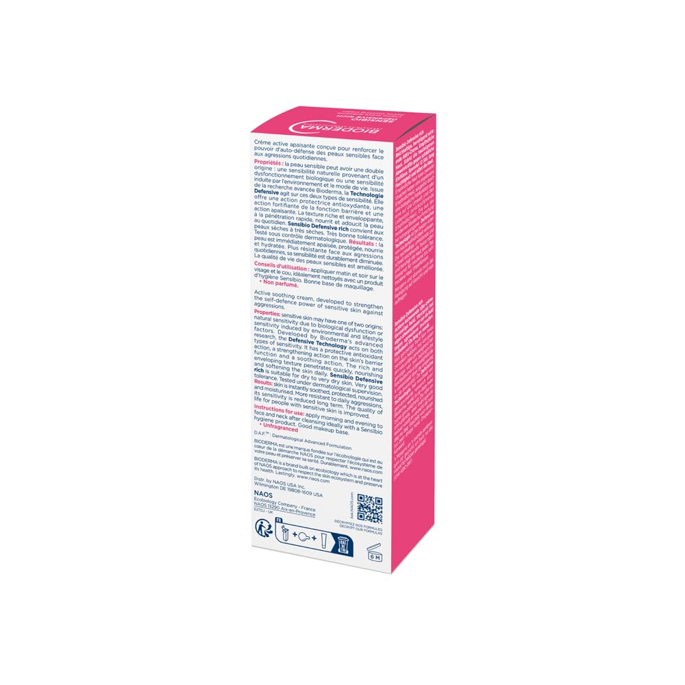 Bioderma Sensibio Defensive Rich Active Anti-Pollution Cream - Hydration/Moisturisation 12h Nutrition, 40ml