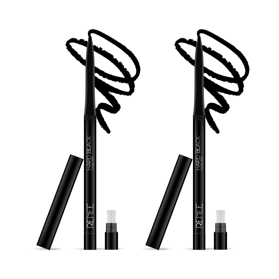 RENEE Hard Black Kajal Pen with Sharpener 0.35gm, Pack Of 2 | Matte Finish | Rich Color Payoff | Long Lasting Upto 24hrs, Smudge & Water Proof Formula hardblack