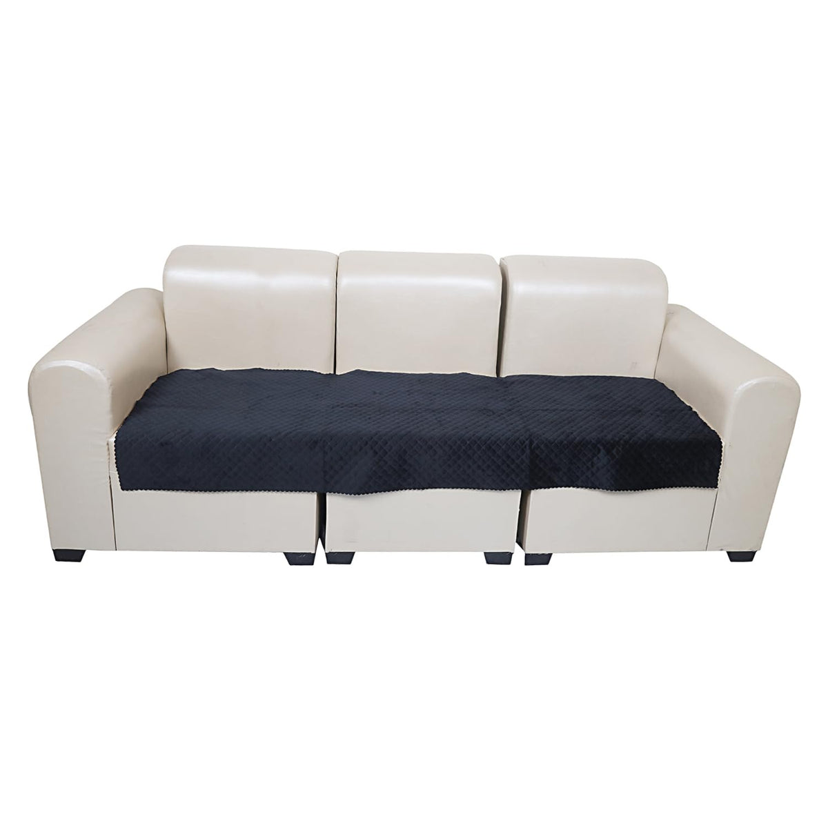 Velvet Quilted 3 Seater Sofa Cover – Non-Slip Fit Couch Protector, Universal Seat Mat, Soft Machine Washable Quilted Velvet Sofa Runner for Daily Use (Jet Black