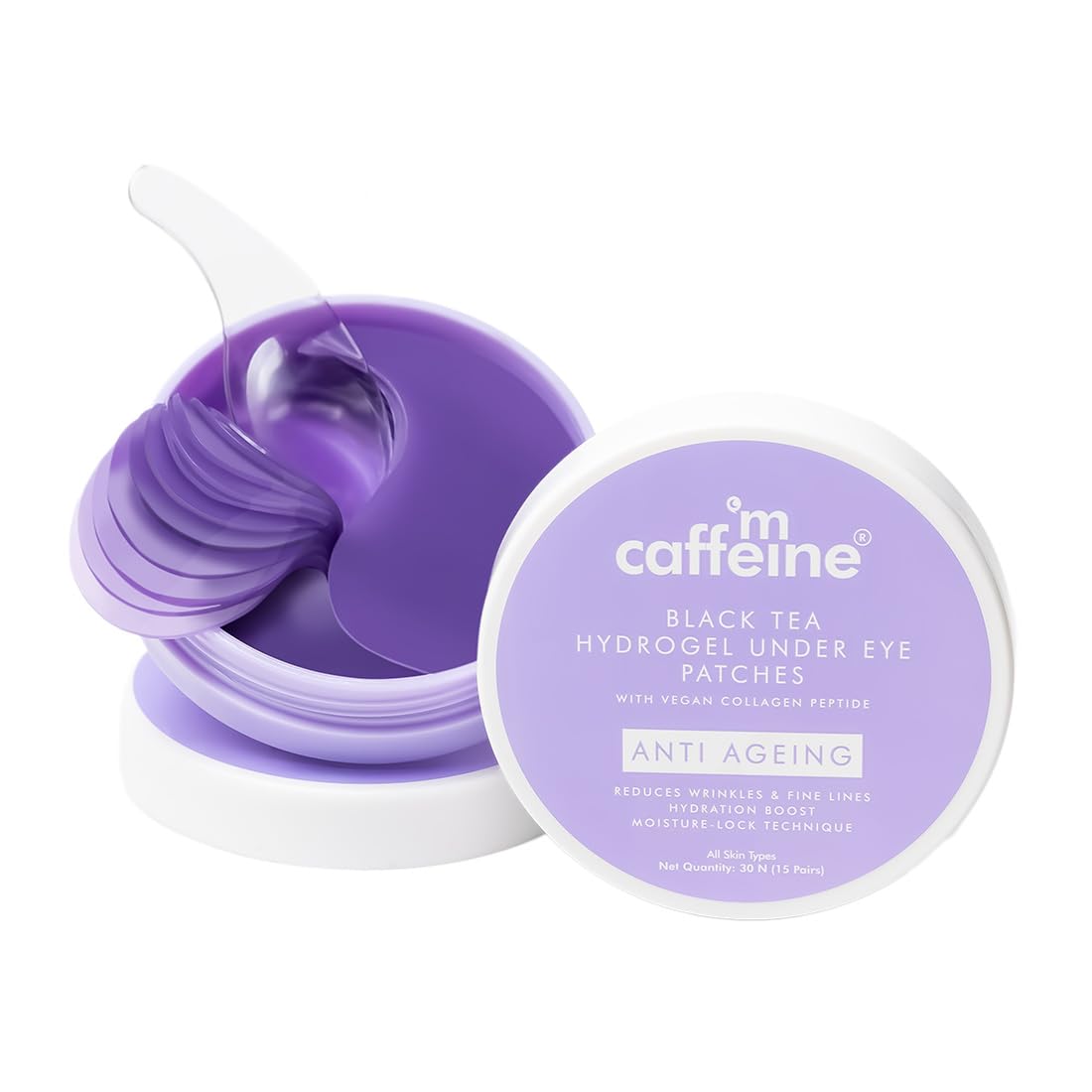 mCaffeine Black Tea Complex™ Anti Ageing Cooling Under Eye Patches with Vegan Collagen Peptide | Boosts Collagen by 80% | Eye Masks for Women and Men | Eye Patc