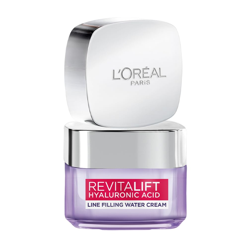 L'Oréal Paris Hyaluronic Acid Line Filling Water Cream, Moisturiser, Hyaluronic Acid for Hydration, Replumps Skin, Ceramides for Skin Barrier Repair, Reduces Fine Lines, 50ml
