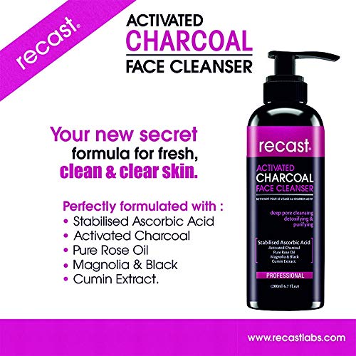 Recast Activated Charcoal Face Cleanser - Detoxifying, Deep Cleansing, Purifying, Brightening and Refreshing formula enriched with Vitamin C, Activated Charcoal
