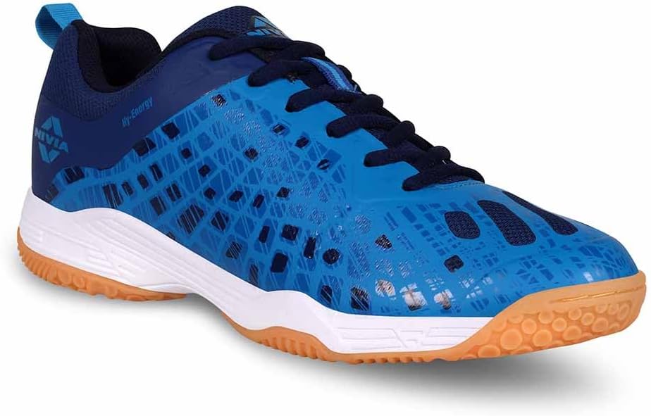 Nivia HY-Energy 2.0 Badminton Shoes for Men, Duofoam Cushion, Breathable Mesh, Abrasion Resistant Sole, Ideal for Badminton, Volleyball, Squash, Table Tennis, P