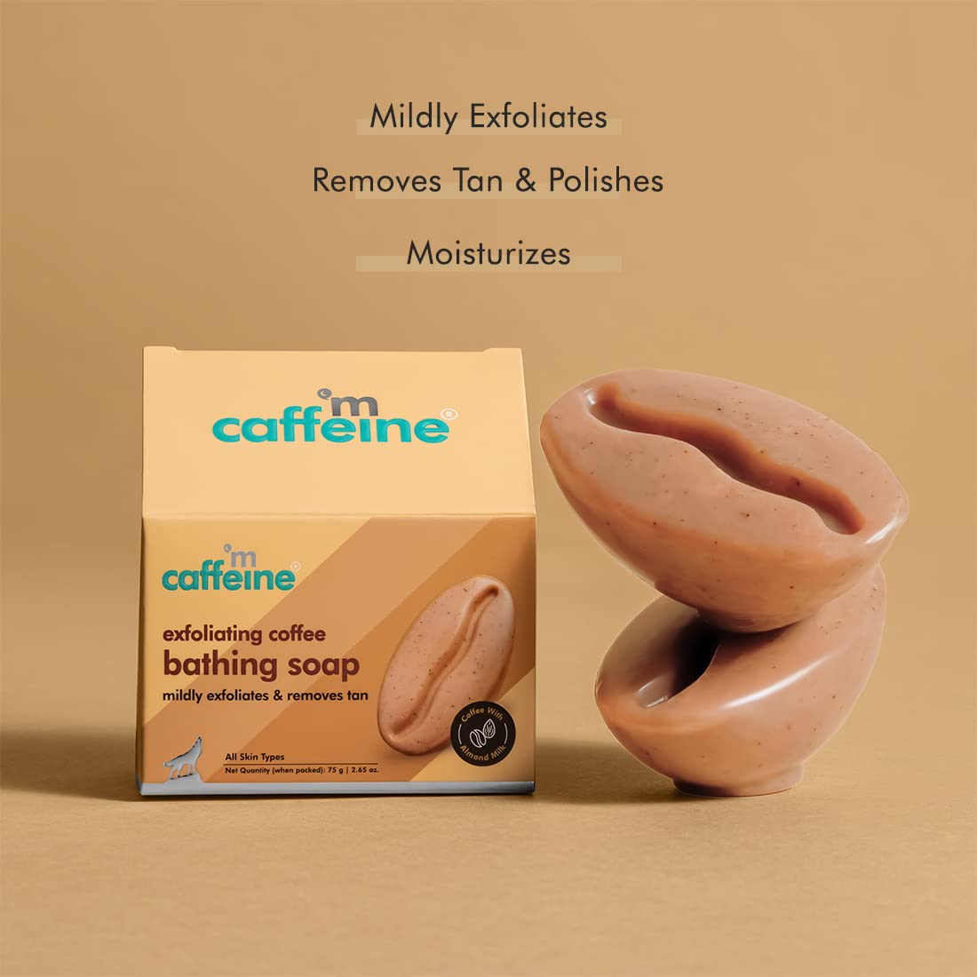 mCaffeine Exfoliating Tan Removal Soap with Coffee,Almond Milk & Caramel|De Tan Bathing Soap for Polishing & Moisturizing the Skin|Bean Shaped Soap for bath wit