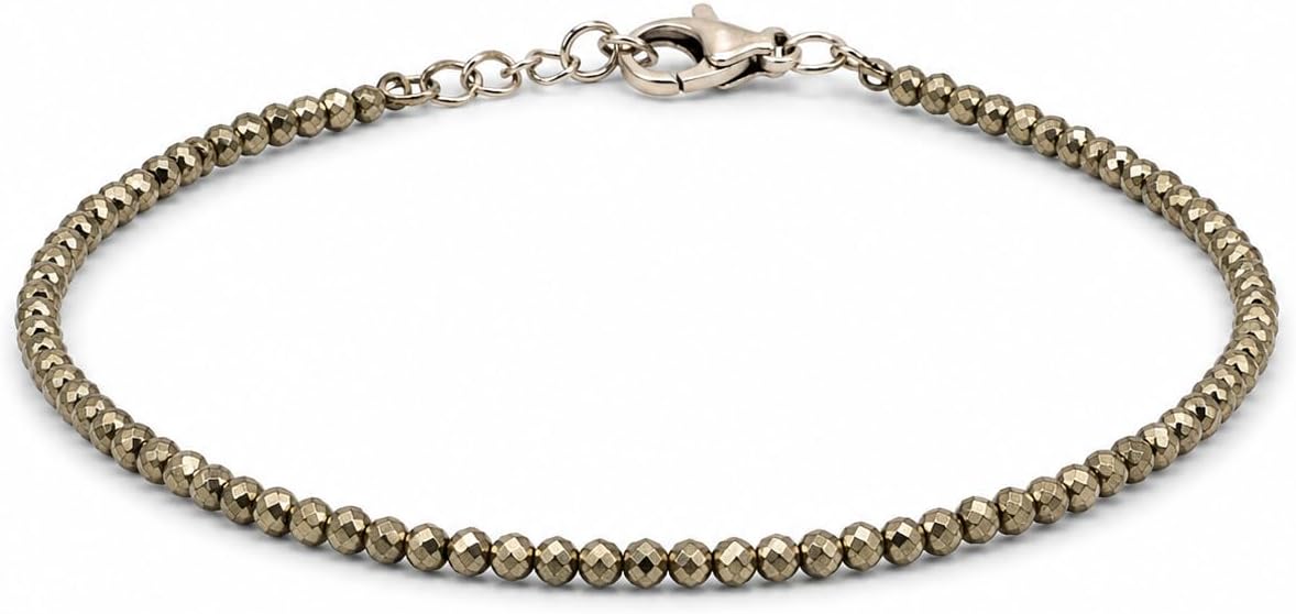 Pyrite Anklet for Women | Certified Natural Crystal Anklet | Adjustable Healing Crystal Jewellery | Wealth, Luck, Protection | Includes Free Raw Pyrite Stone (4