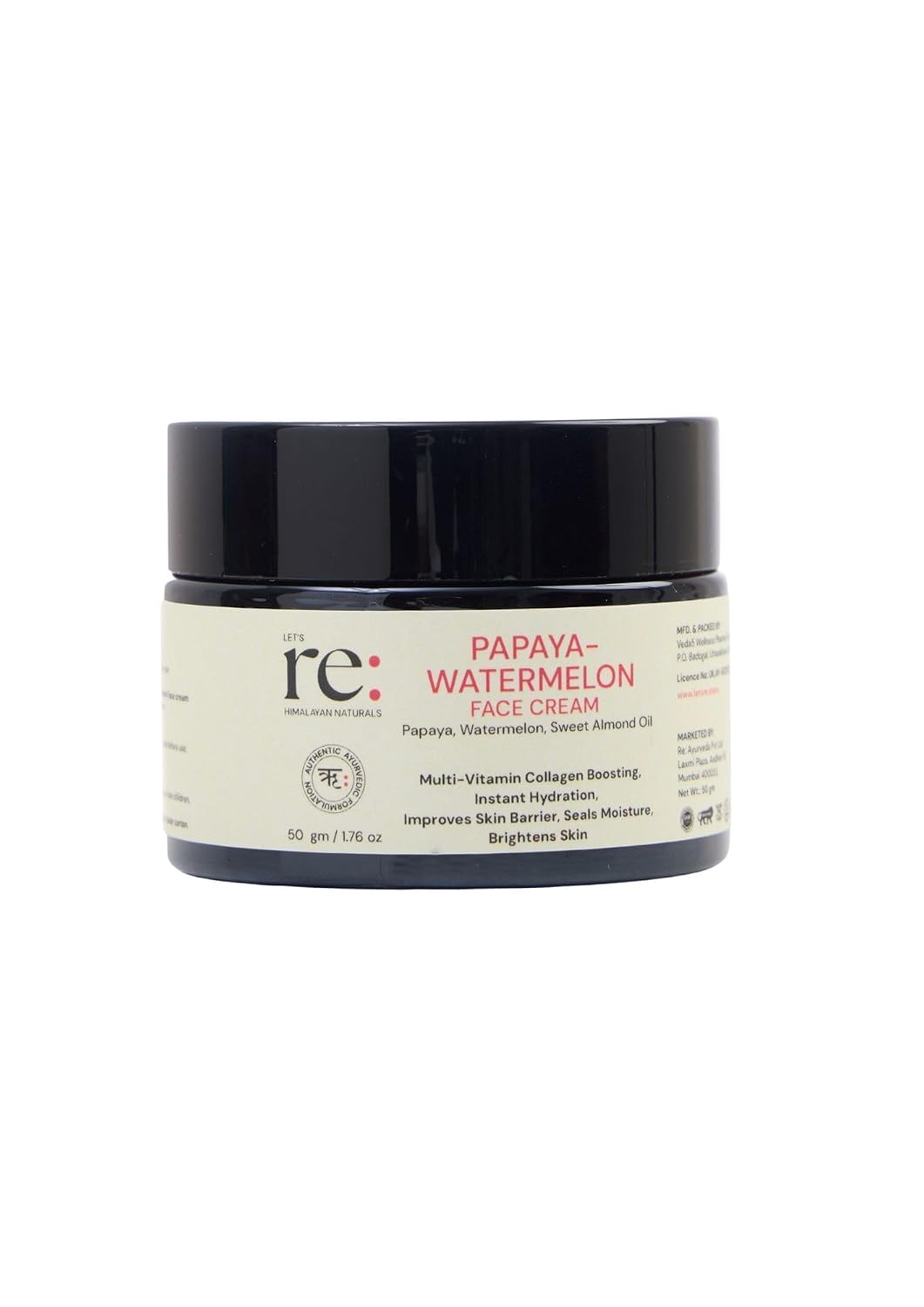 Let's re: Ayurvedic Papaya Watermelon Face Cream for Hydration & Glow | Daily Moisturizer with Sweet Almond Oil | Light Texture, Moisture Lock & Smooth Skin Bar