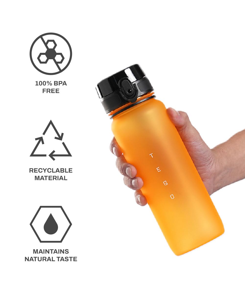 TEGO Rise Tritan Water Bottle | 800ml Secure Flip Lock Lid | BPA-Free, Durable & Impact-Resistant | Wrist Strap for Easy Carry | Hydration Tracker | Gym, Office