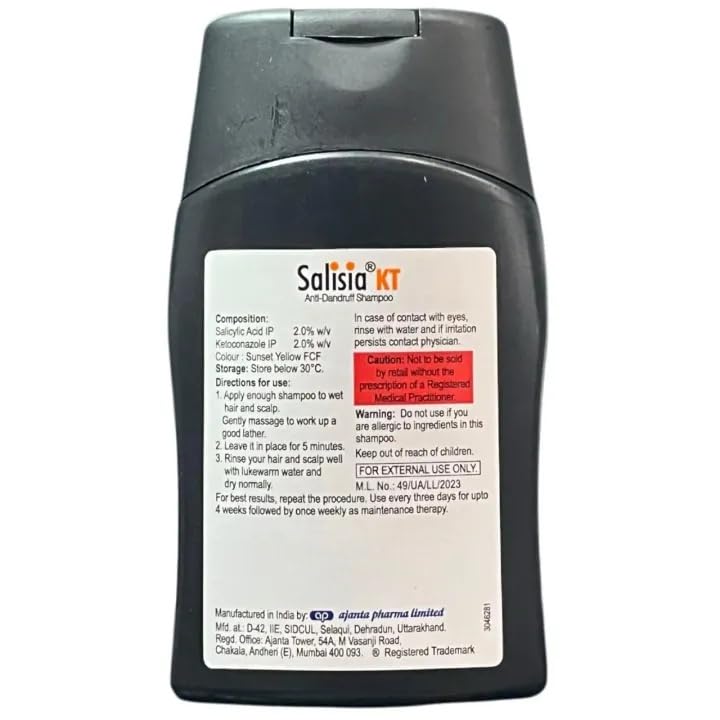 Salisia Kt - Bottle of 75 ml Shampoo with 2% Ketoconazole and Salicylic Acid