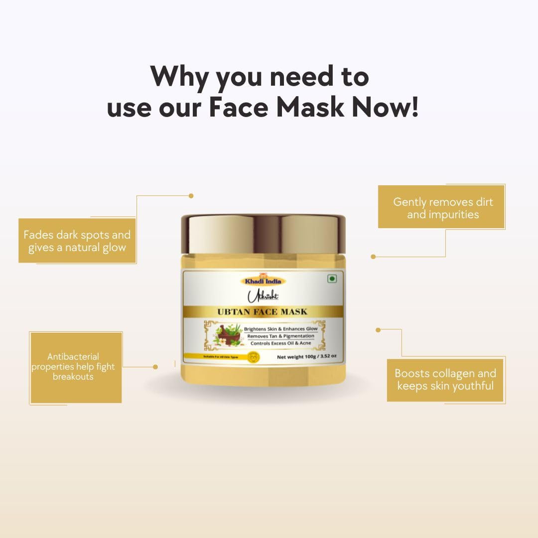 Khadi Ubtan Face Mask 100g | For Breakouts, Tanning & Glowing Skin | With Turmeric, Besan, Rose Water & Sandalwood Powder | Removes Dirt & Impurities | For Men