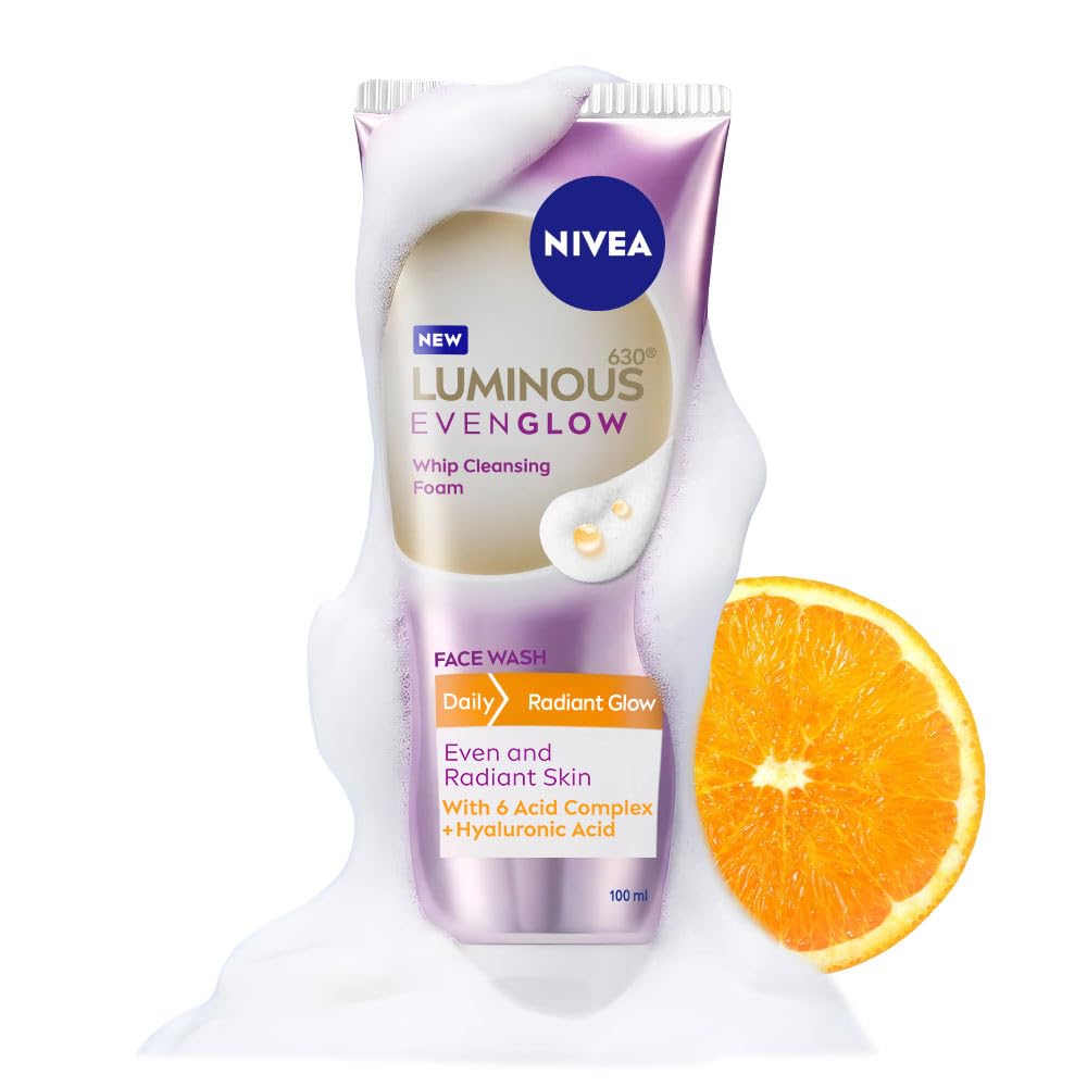 NIVEA Luminous Vitamin C - Whip Foaming Face Wash for Brightness & Radiant Glow, 100 ml | Cleanses, Brightens, Unclogs Pores & Hydrates | Removes Make Up | For