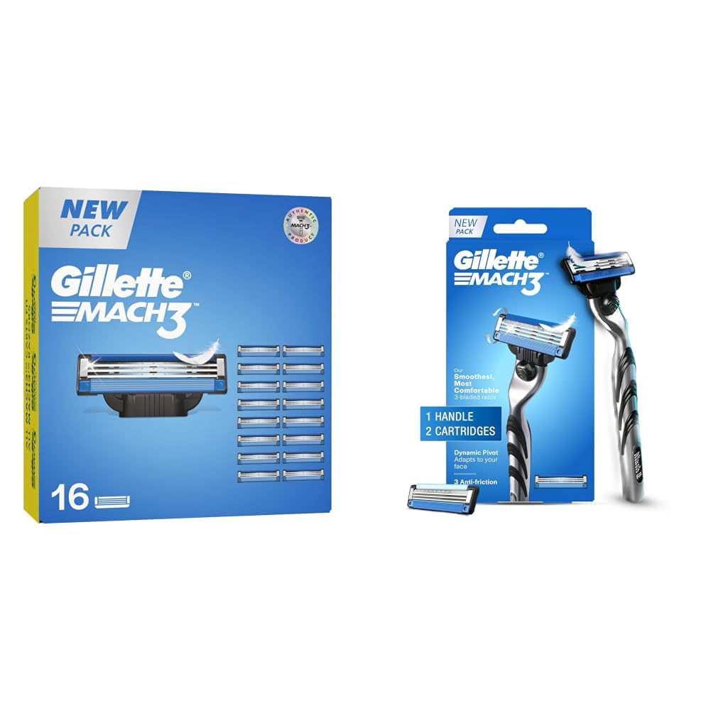 Gillette Mach3, Shaving Blades For Men | 16 Cartridges, Mega Savings Pack | 16 Cartridges Last Up-To 240 Shaves | Your Most Comfortable Shave & Mach 3 (Handle +