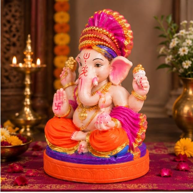 Royal Mukut Lord Ganesha Idol – (6 Inch/Colored)