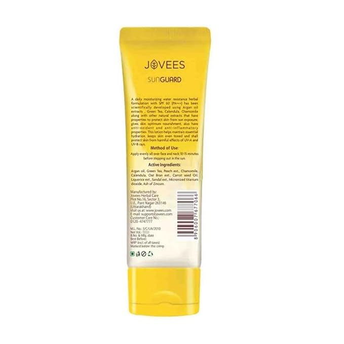Jovees Herbal Sun Guard Lotion SPF 60 PA++++ | 3 in 1 Matte Lotion | Daily Use, UVA/UVB Protection, Moisture Balance, Even Tone Skin | Boot star 4 Rating | For