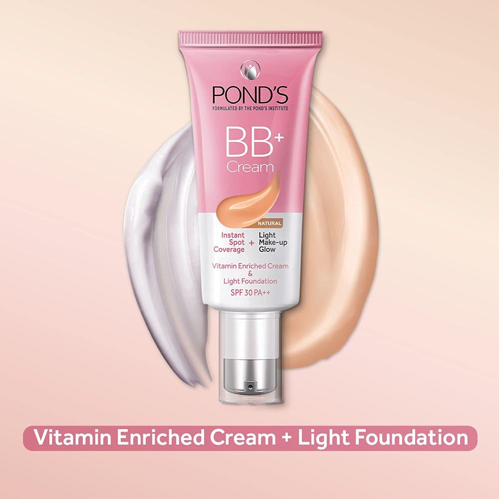 POND'S BB+ Cream, Instant Spot Coverage + Light Make-up Glow, Natural 30g 30 g (Pack of 1)