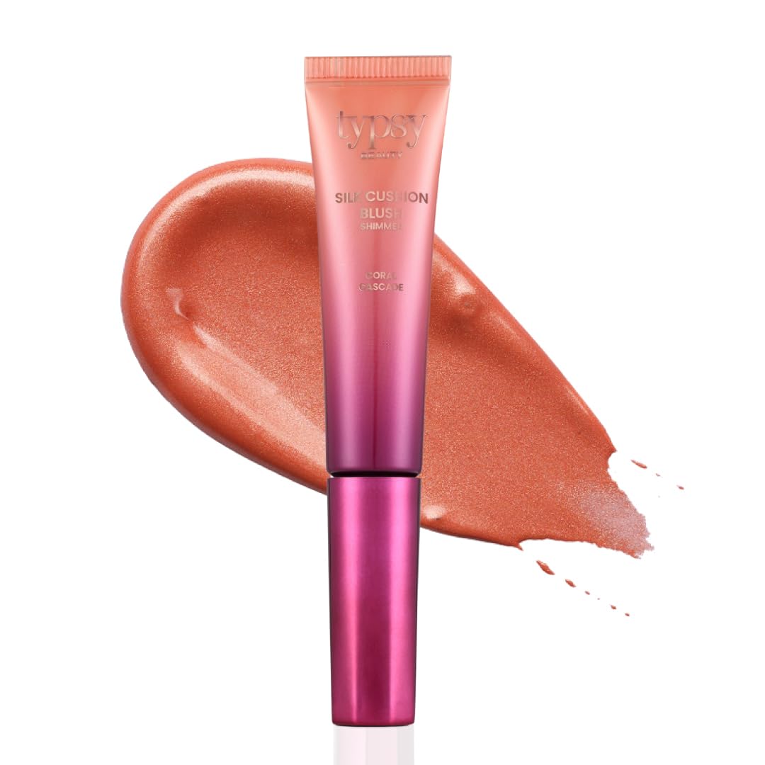 Typsy Beauty Liquid Blusher Coral Cascade | Silk Cushion Wand with Hyaluronic Acid & Vitamin E | Lightweight Buildable Face Makeup Blush & Highlighter | Cushion Tip | 15ml