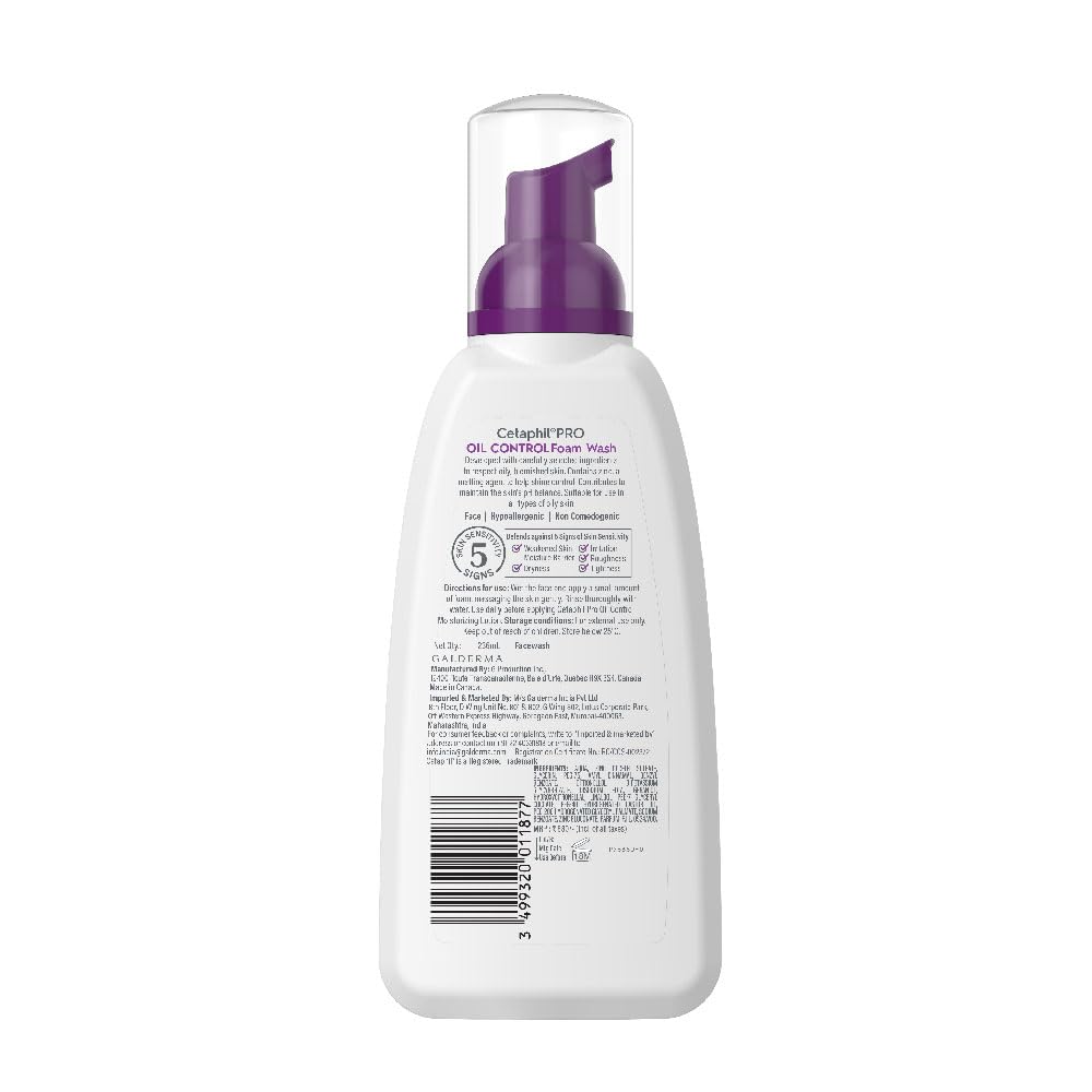 Cetaphil Pro Oil Control Foam Wash - 236ml – Daily Foaming Face Wash for Oily & Acne-Prone Skin, Gentle Deep Cleanse, Hypoallergenic & Non-Comedogenic Oil Contr