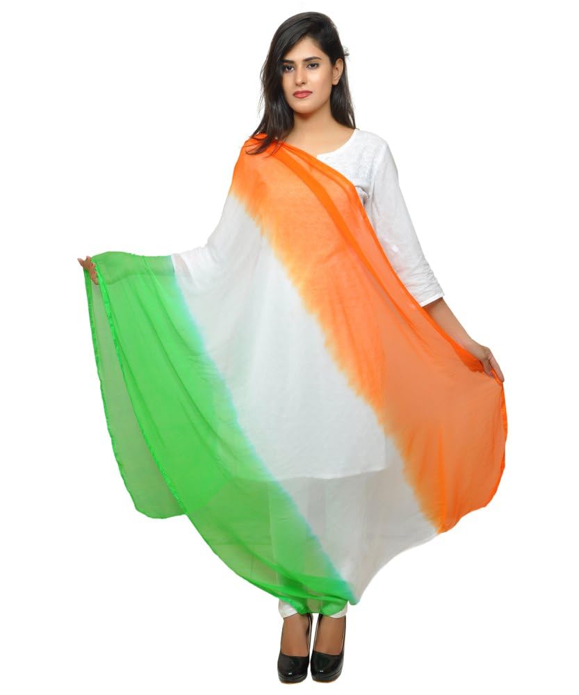 Kalakriti Womens Girls Dress Dupatta Full 2.25 mtrs | Tie-Dye Chiffon Fabric Dupatta Tricolor Chunni | Republic Day | Independence Day