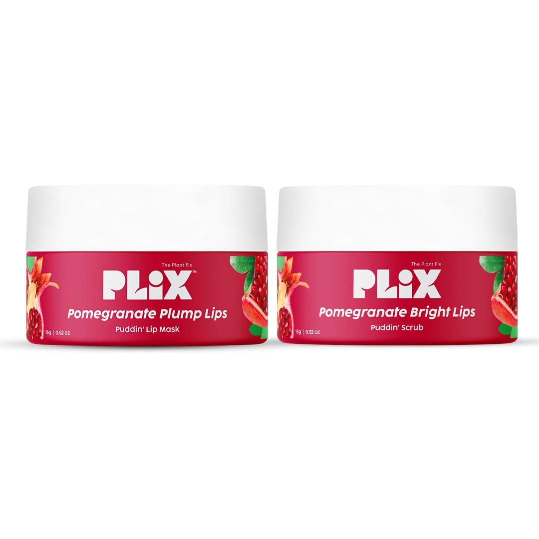 PLIX - THE PLANT FIX Pomegranate Lip Care Combo, Exfoliating Scrub and Plumping Lip Mask For Dark, Dry & Chapped Lips | Cocoa Butter & Chiuri Butter, Vitamin C