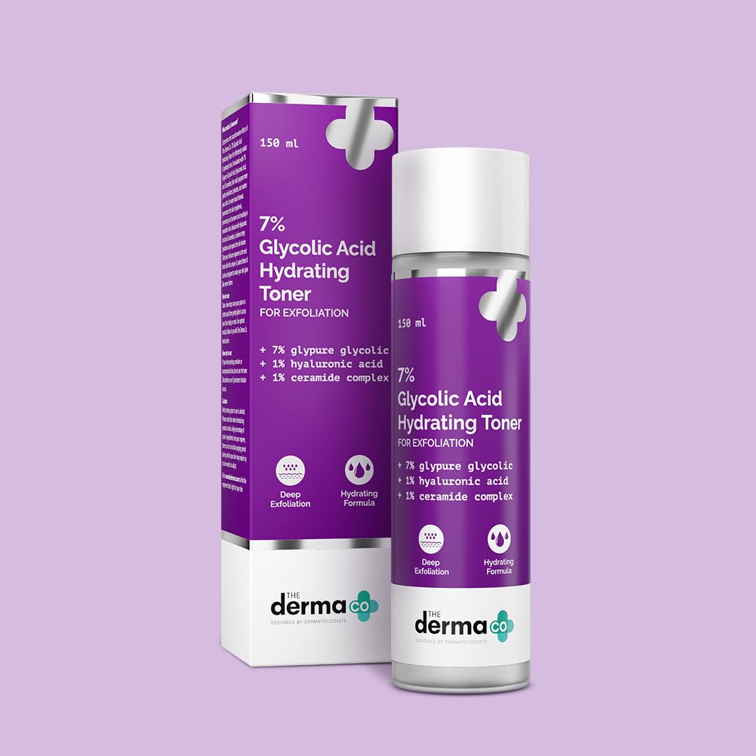 The Derma Co . 7% Glycolic Acid Hydrating Toner Hyaluronic Acid & Ceramide Complex For Glowing Skin Multi-Purpose Exfoliating Toner For Face,Body,Underarms & Sc