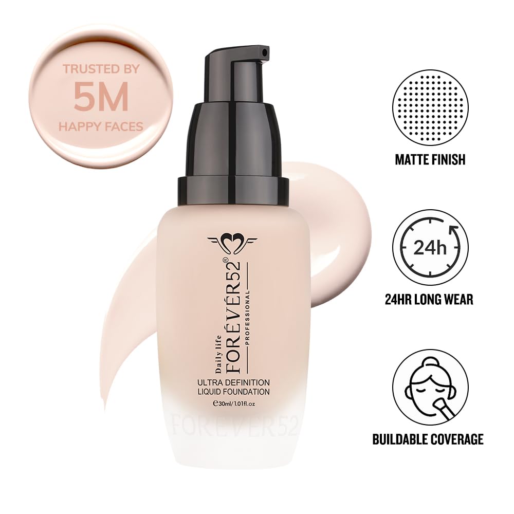 Daily Life Forever52 Ultra Definition Liquid Foundation|24H Wear, Medium to Full Coverage, Pore-Minimizing & Mattifying, Long Lasting, Anti-Aging, Satin Finish| All skin type - Cream Pie (FLF009) 30ml