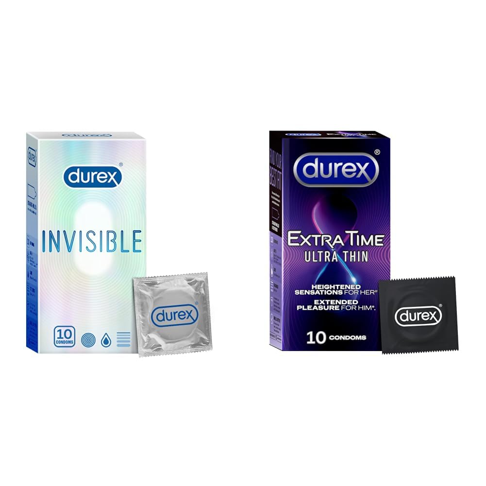 Durex Invisible Condoms | Ultra Thin Condom,10s & Extra Time Ultra Thin Condom 10 Count