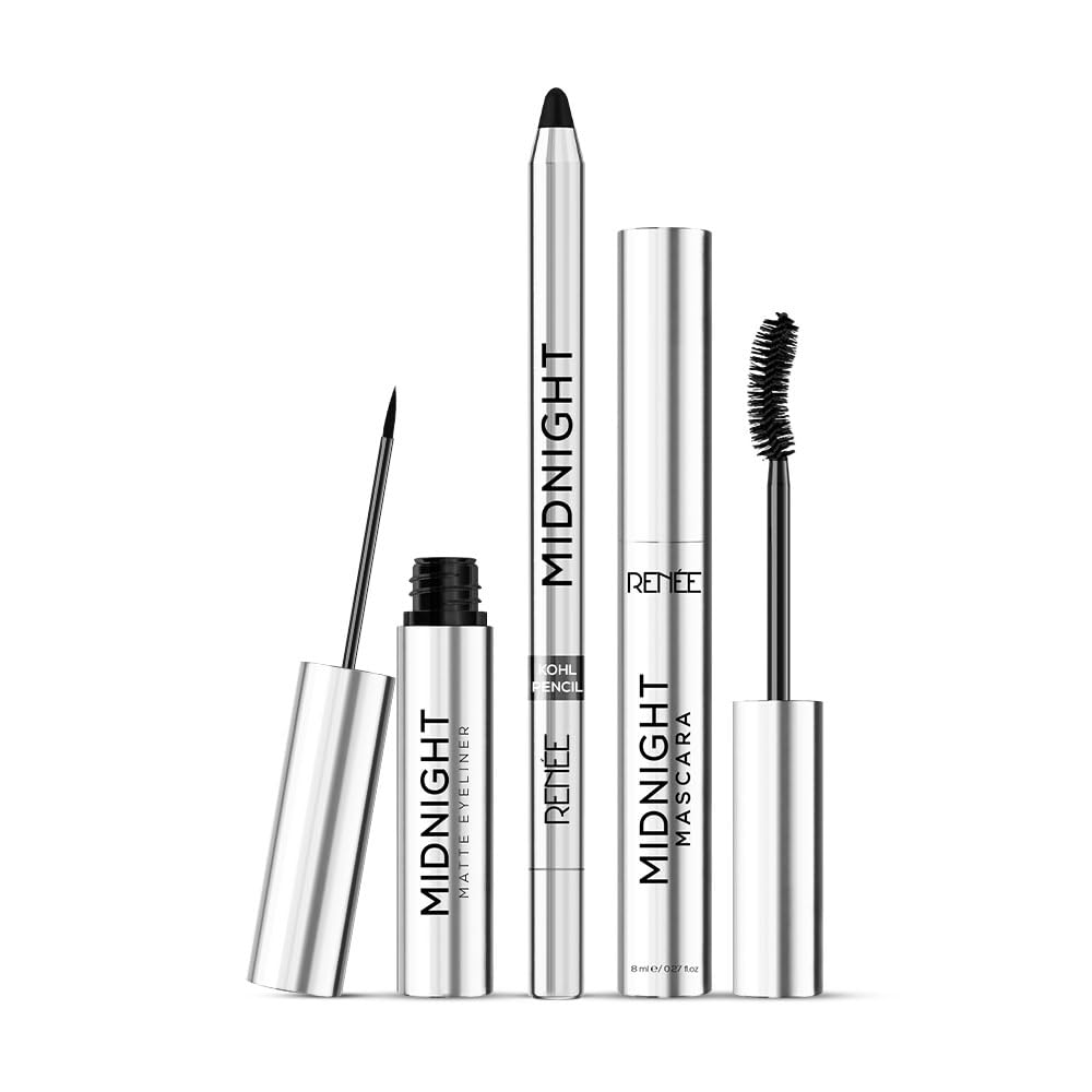 RENEE Midnight Combo | Kajal + Eyeliner + Mascara | Long Lasting | Smudge-Proof | Easy to Use Makeup Kit Set | Highly Pigment | Darkest Black | Vitamin E Infuse