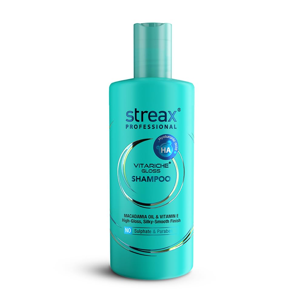 Streax Professional Vitariche Gloss Shampoo with Hyaluronic Acid -300ml, Sulfate-Free Shampoo for Dry, Damaged & Frizzy Hair, Hydrating & Nourishing Shampoo wit