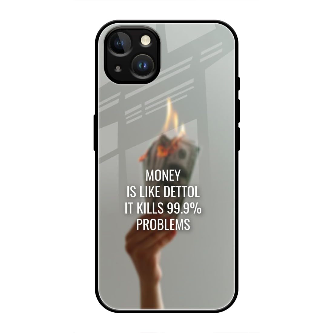 Naarmi Printed Mobile Back Cover Compatible with iPhone 14, Acrylic, Black, Money Like Dettol Quote 209