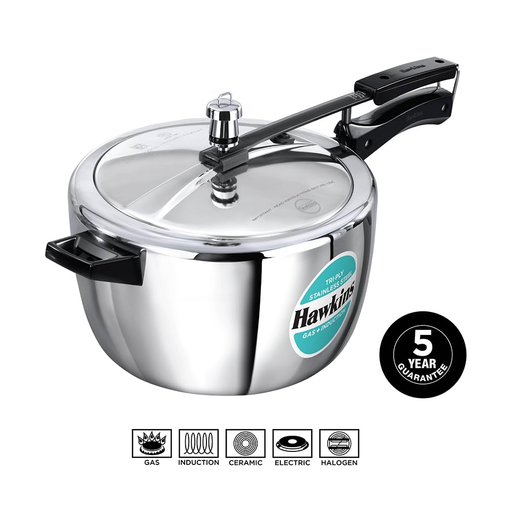 Hawkins 1.5 Litre Triply Stainless Steel Pressure Cooker, Inner Lid Induction Baby Cooker, Silver (HSST15) 1.5 Litres