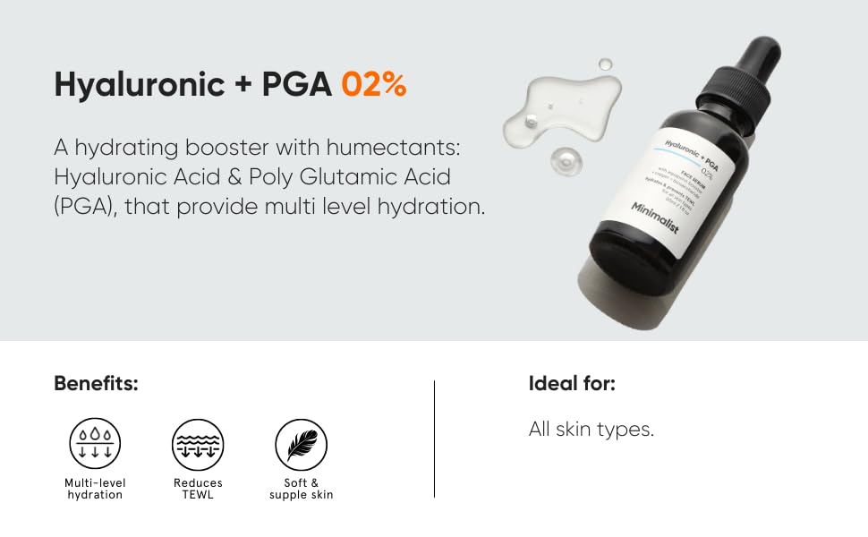 Minimalist 2% Hyaluronic Acid + PGA Serum for Intense Hydration, Glowing Skin & Fine Lines | Daily Hydrating Face Serum For Women & Men with Dry, Normal & Oily