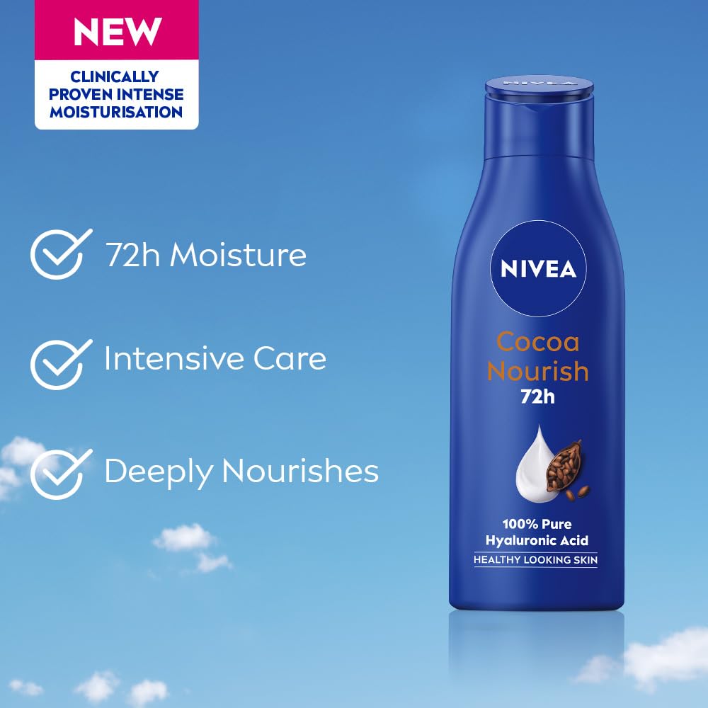 NIVEA Cocoa Nourish 200ml Body Lotion with Deep Moisture Serum| 48 H Moisturization | With Cocoa Butter & Coconut Oil | Non Greasy & Healthy Looking Skin |For V
