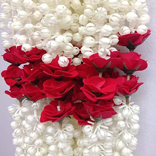 Kalakriti Artificial Flower Decorations for Diwali | White Mogra Red Rose | Toran Garland String for Home Decoration | Pooja Room Main Door Decor| Wedding Party