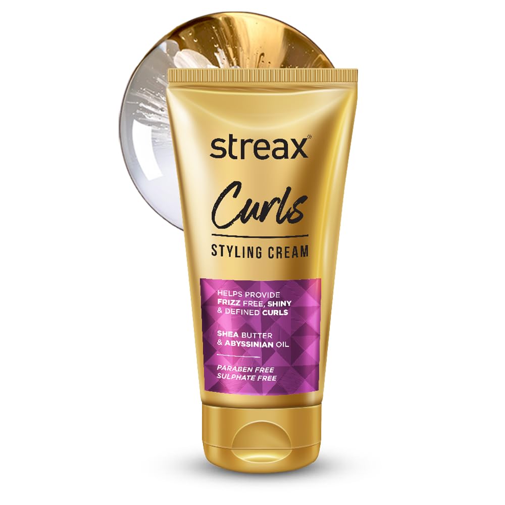 Streax Curls Styling Cream for Curly & Wavy Hair, 150gm | Curl Defining Cream with Shea Butter & Abyssinian Oil | Anti-Frizz Leave-In Cream for Soft, Bouncy, Mo
