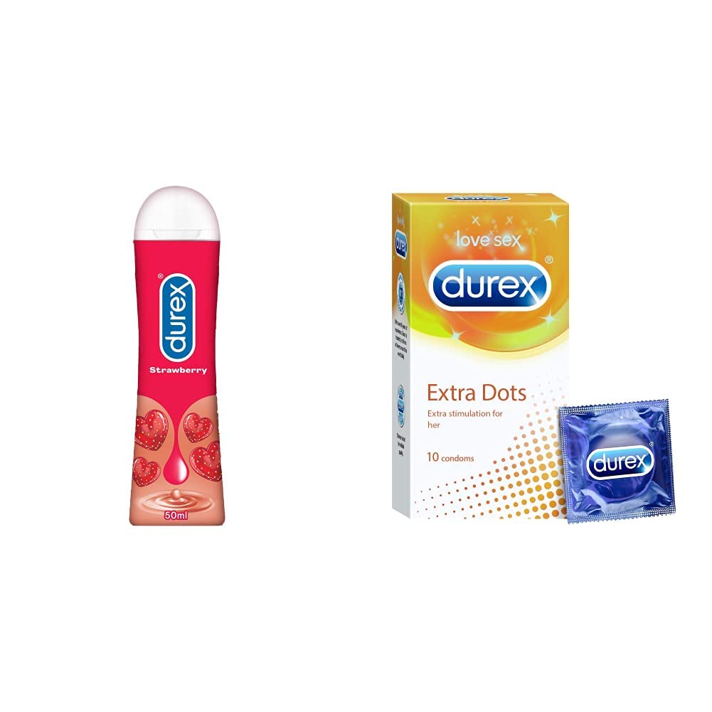 Durex Pleasure Pack (Durex Strawberry 50ml, Extra Dots 10s)