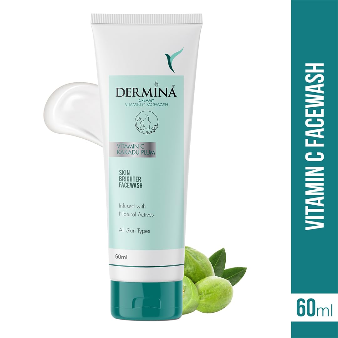 DERMINA Creamy Vitamin C Face Wash with Kakadu Plum for Clean & Glowing Skin | Oil Free Skin & Instant Glow | For All Skin Types | Women & Men | Pack of 2 | 60