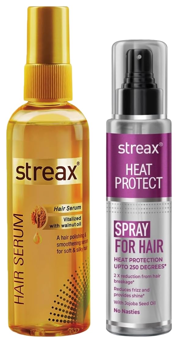 Streax Hair Serum 125ml, Vitalized with Walnut Oil, For Hair Smoothening & Shine, For Dry & Frizzy Hair Heat Protection Spray for Hair -100 Ml, Hair Styling Spr