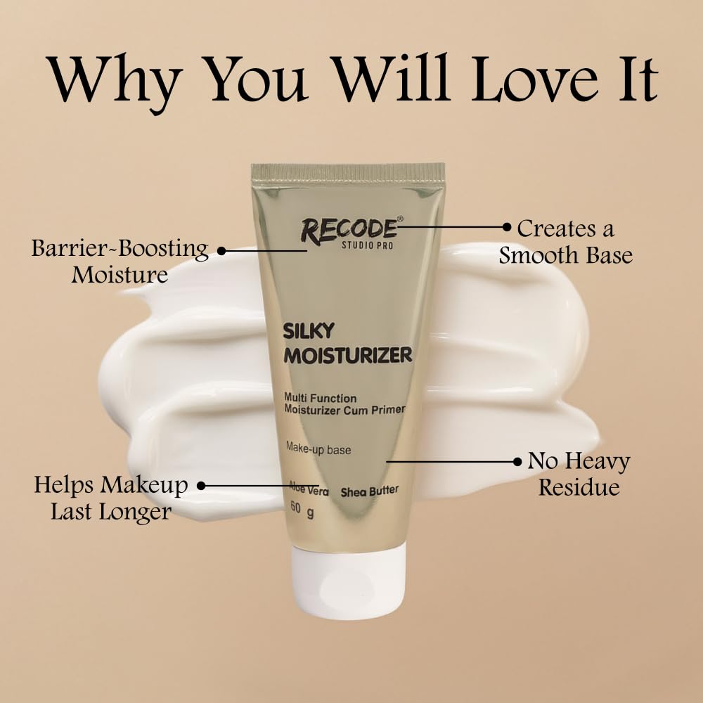 Recode Silky 2 in 1 Moisturizer Cum Primer 60 G|Primer and Moisturizer for Face|Lightweight,Long Lasting,Hydrating|All Skin Types|Makeup Base|Pore Minimizer|Pack of 1
