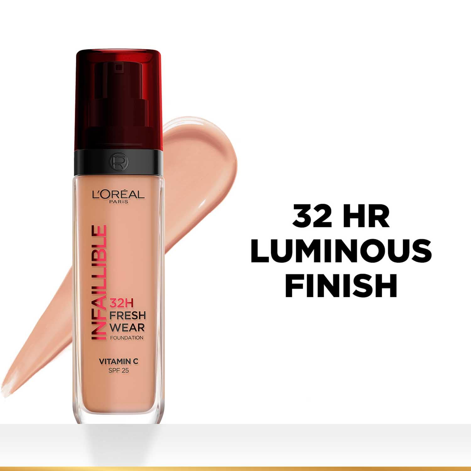 L'Oréal Paris Liquid Foundation, Oil Absorbing Formula, Transferproof, Heatproof and Long-lasting, Infallible 32H Fresh Wear, 300 Amber, 30ml
