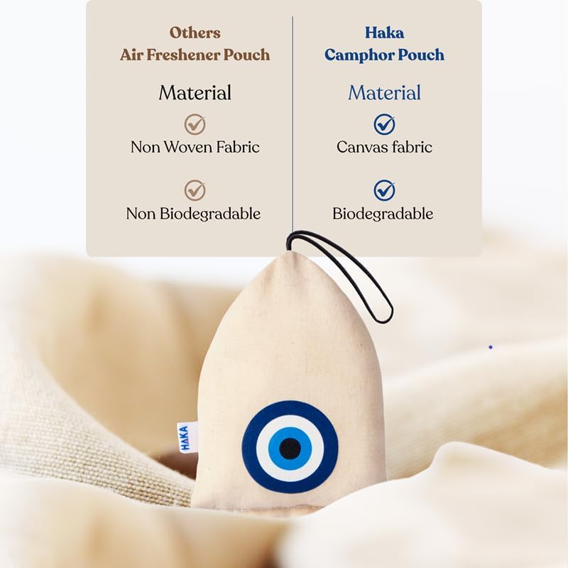 Haka Camphor Pouch Pack of 3 | 100% Pure, Natural, Chemical Free Air Freshener for Car, Wardrobe, Bathroom & Room | Eco-Friendly Camphor Cones for Cars/Car Fres