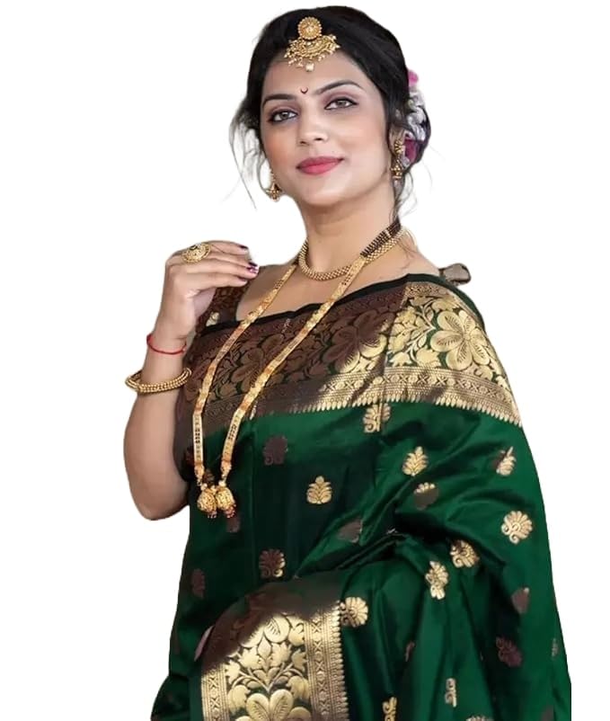 Yashika Women's Zari Woven Cotton Silk Jacquard Saree With Unstitched Blouse Material Green