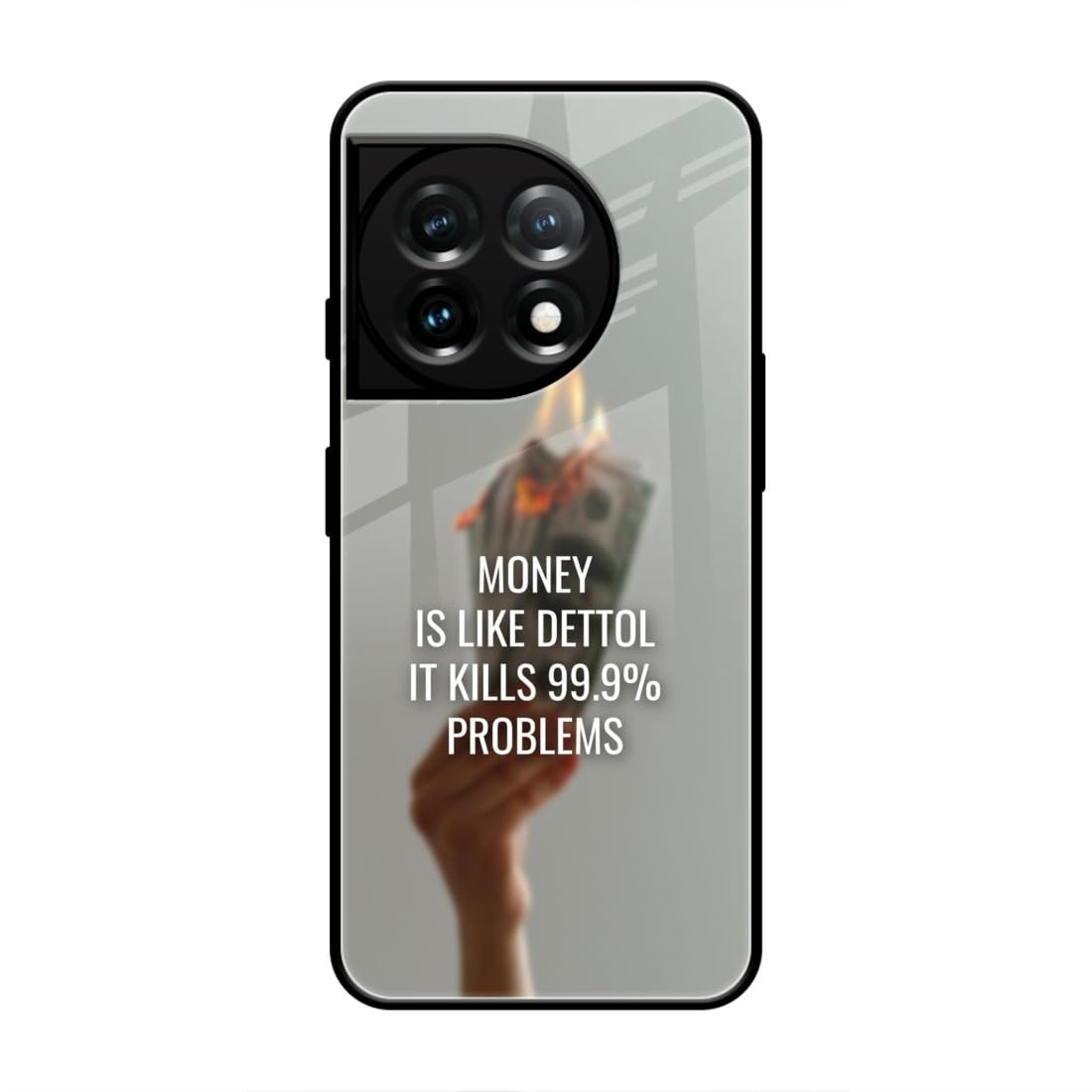 Naarmi Printed Mobile Back Cover Compatible with Oneplus 11 5G, Acrylic, Black, Money Like Dettol Quote 209